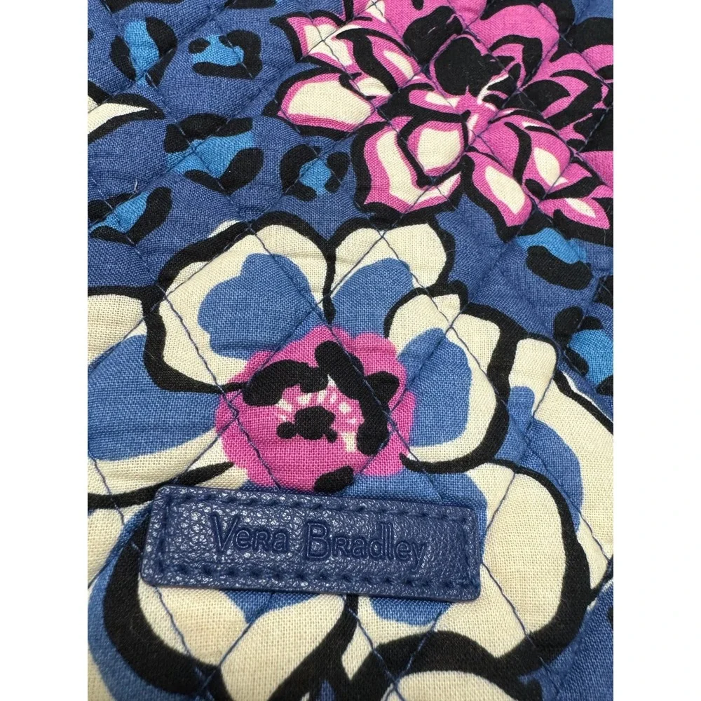 Vera Bradley Floral Leopard Quilted Cotton Messenger Bag Blue Pink Crossbody